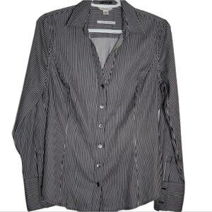 Calvin Klein blouse Iron free, black and White stripec, long cuff